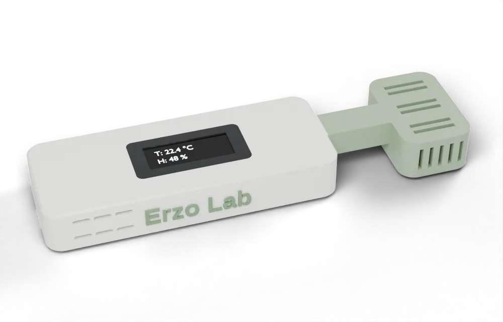 Off-white body, sage green sensor pod